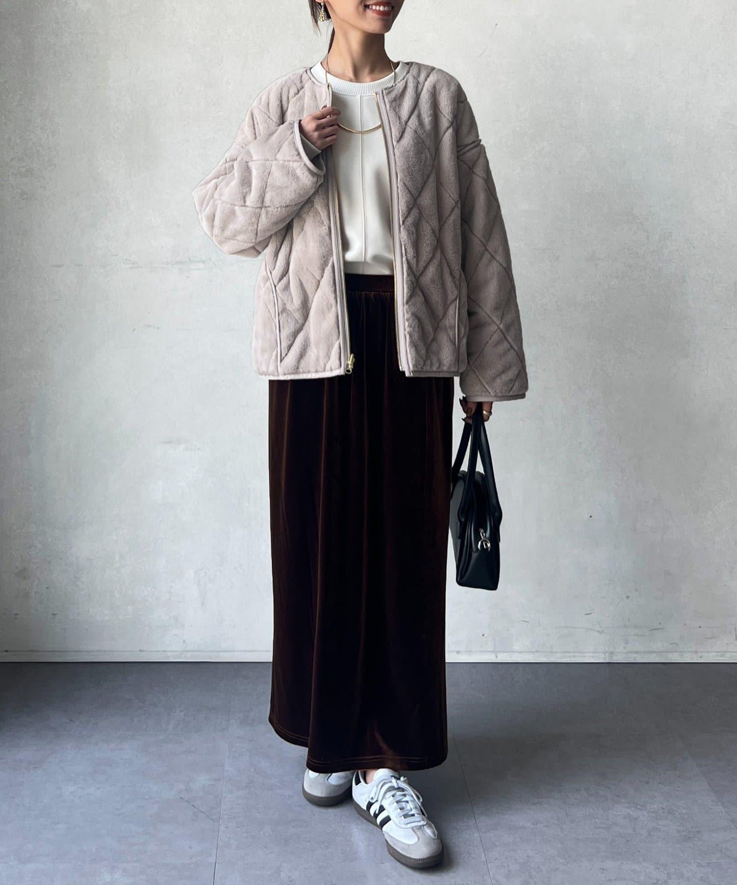 仿皮草拼接絎縫可雙面穿夾克