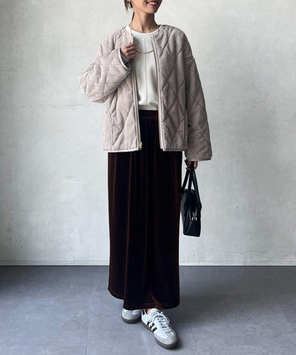 仿皮草拼接絎縫可雙面穿夾克