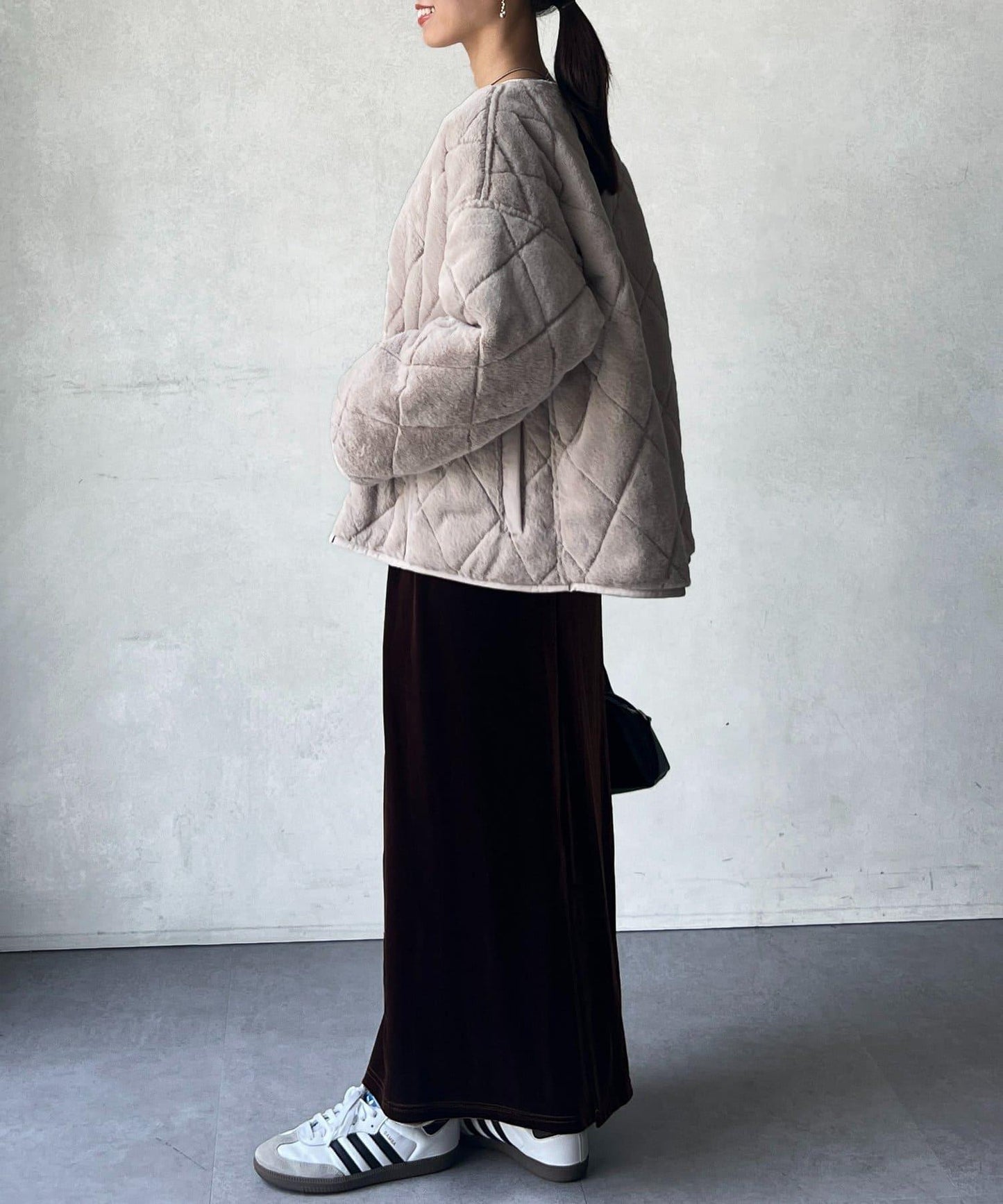 仿皮草拼接絎縫可雙面穿夾克