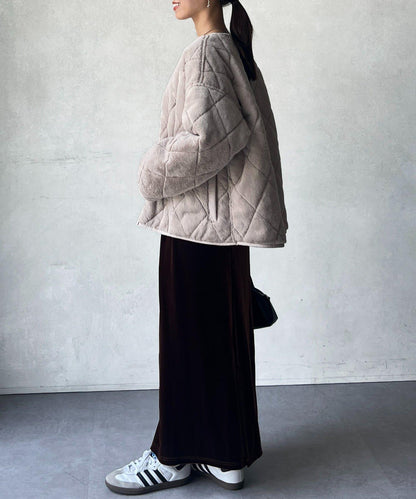 仿皮草拼接絎縫可雙面穿夾克