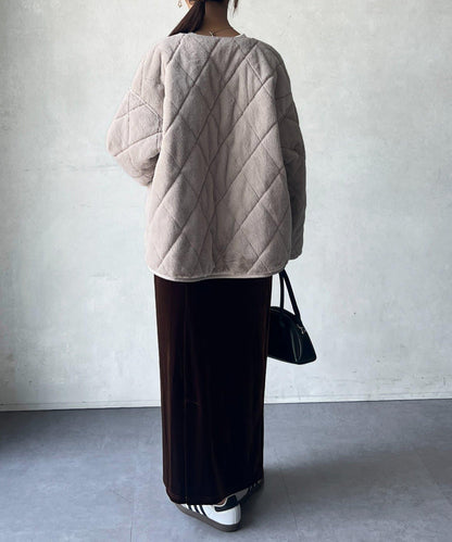 仿皮草拼接絎縫可雙面穿夾克