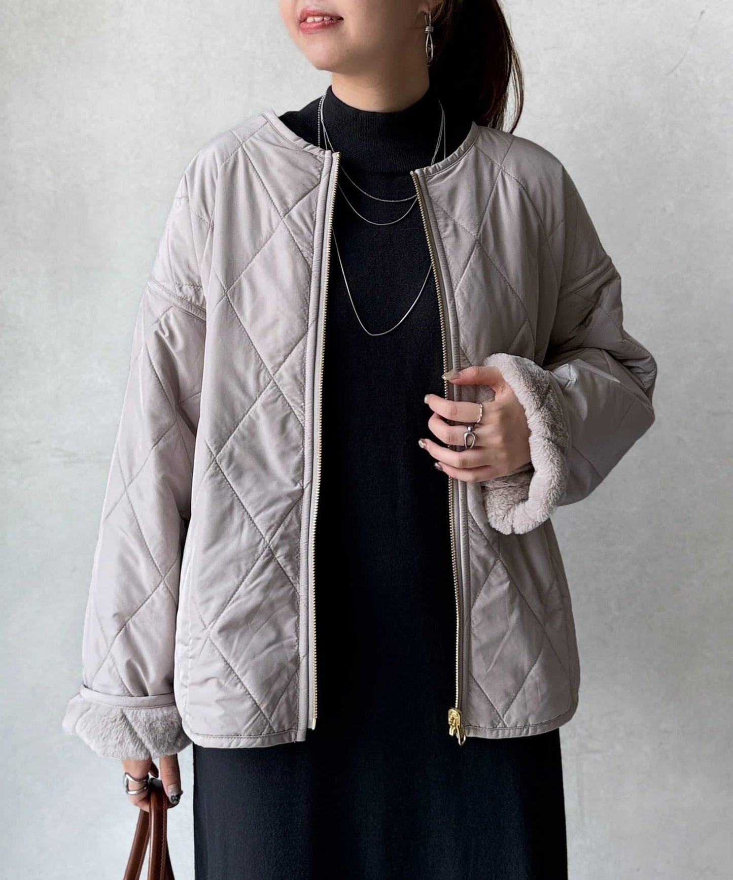 仿皮草拼接絎縫可雙面穿夾克