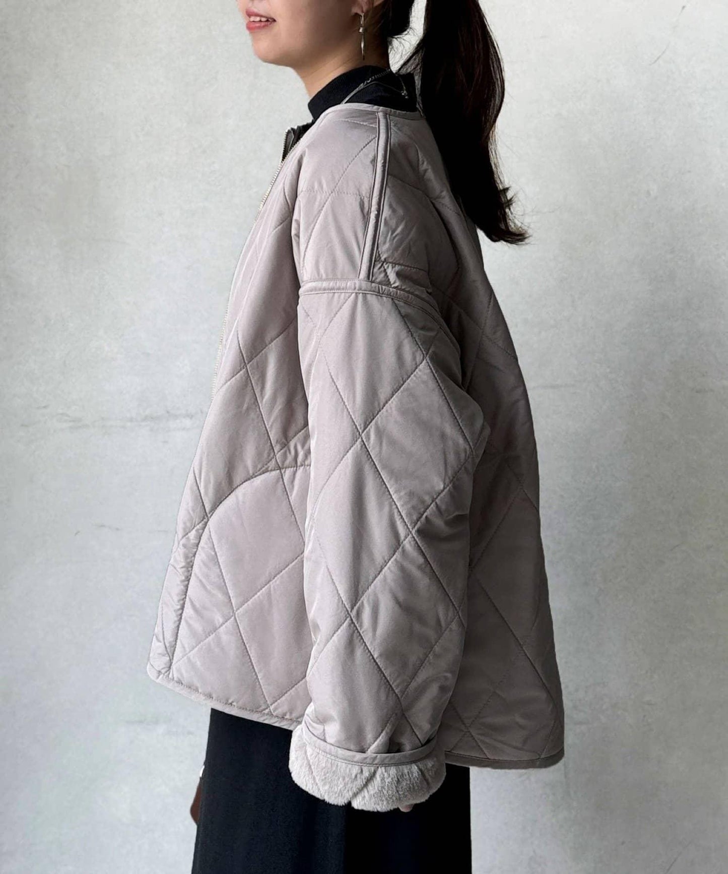 仿皮草拼接絎縫可雙面穿夾克