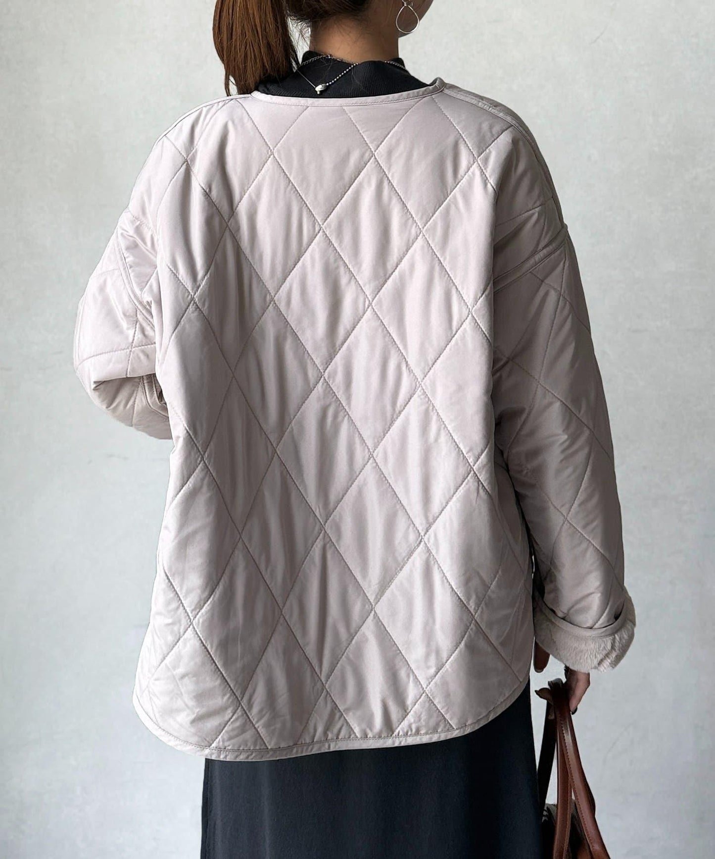 仿皮草拼接絎縫可雙面穿夾克