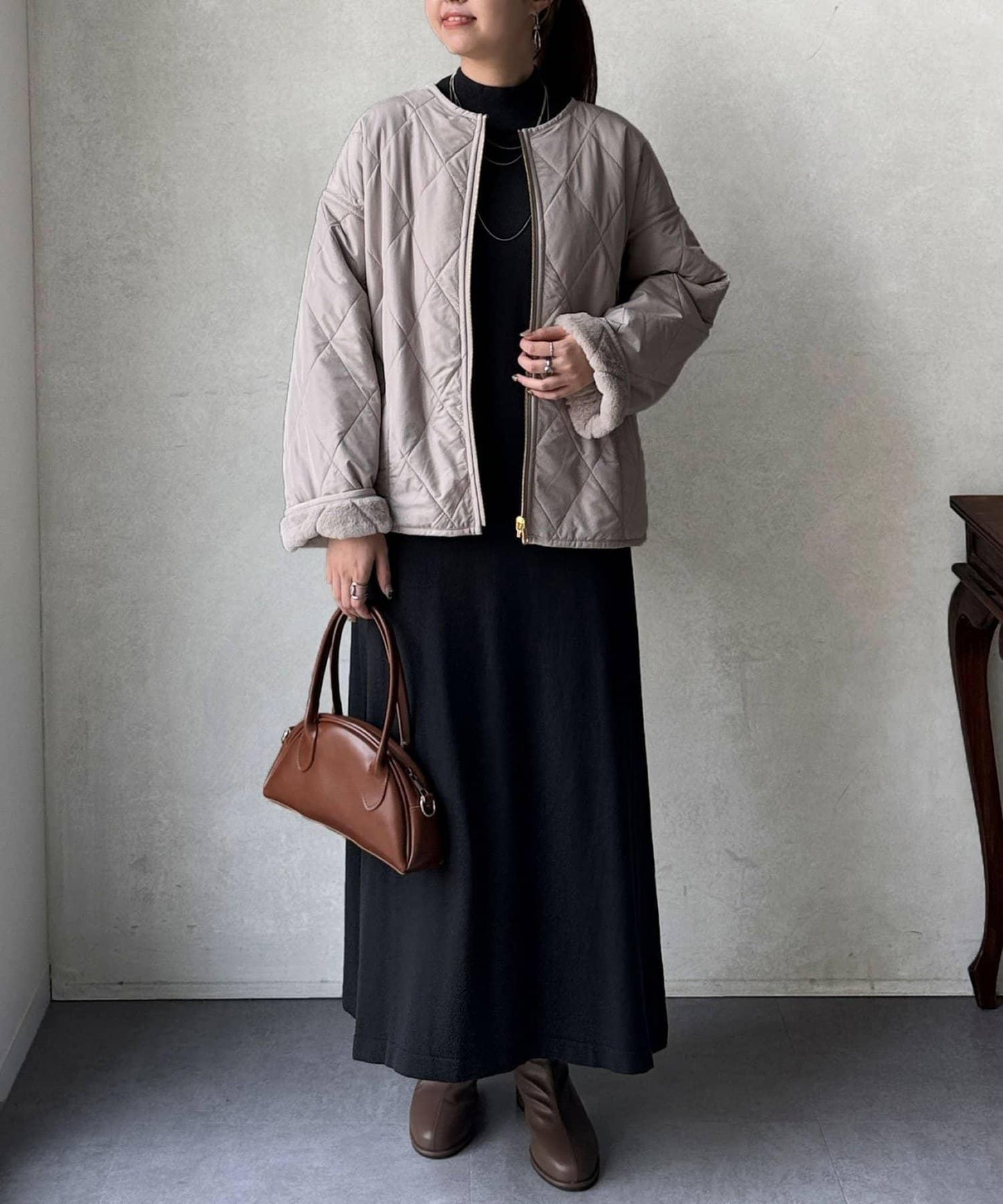 仿皮草拼接絎縫可雙面穿夾克