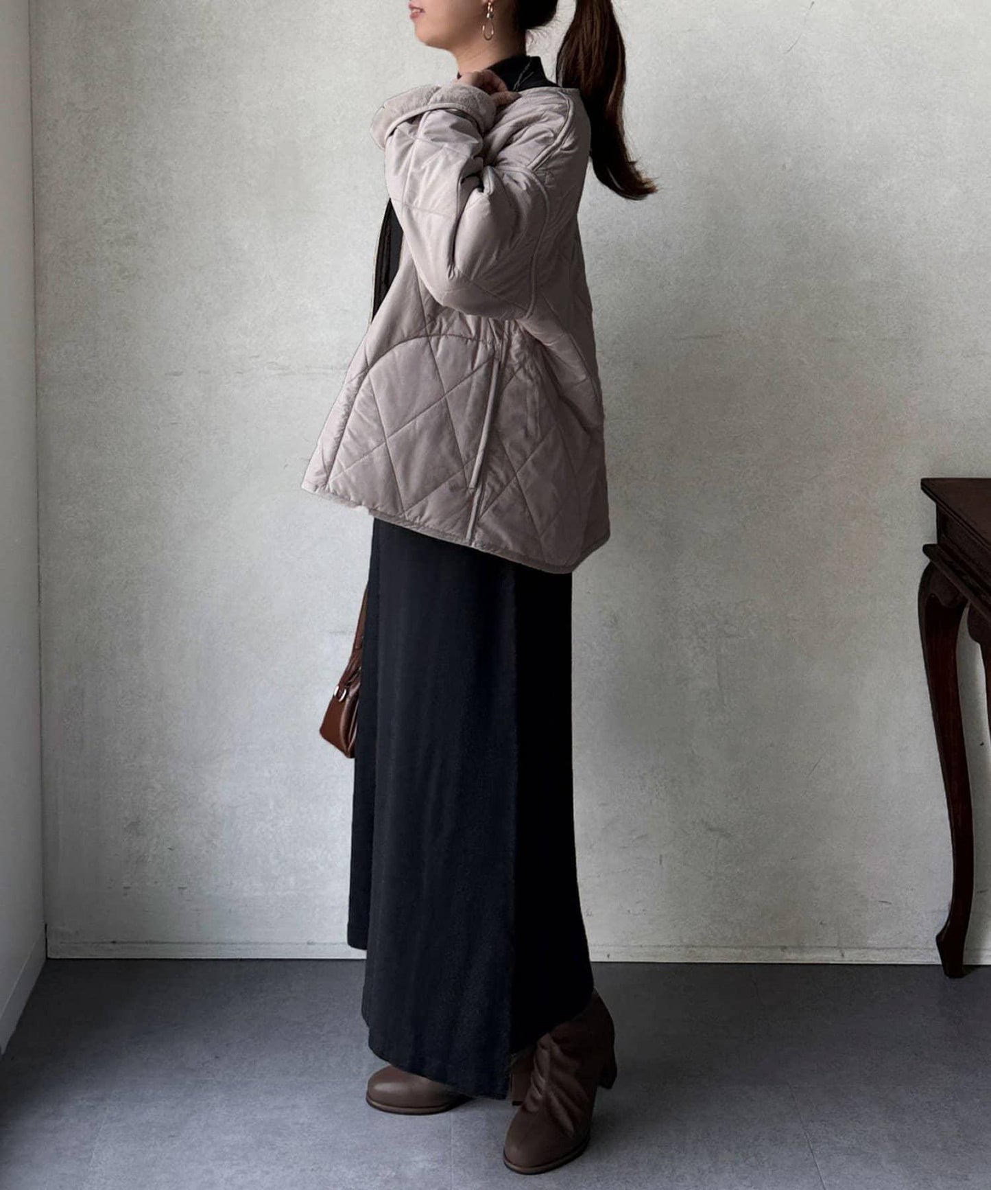 仿皮草拼接絎縫可雙面穿夾克