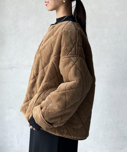 仿皮草拼接絎縫可雙面穿夾克