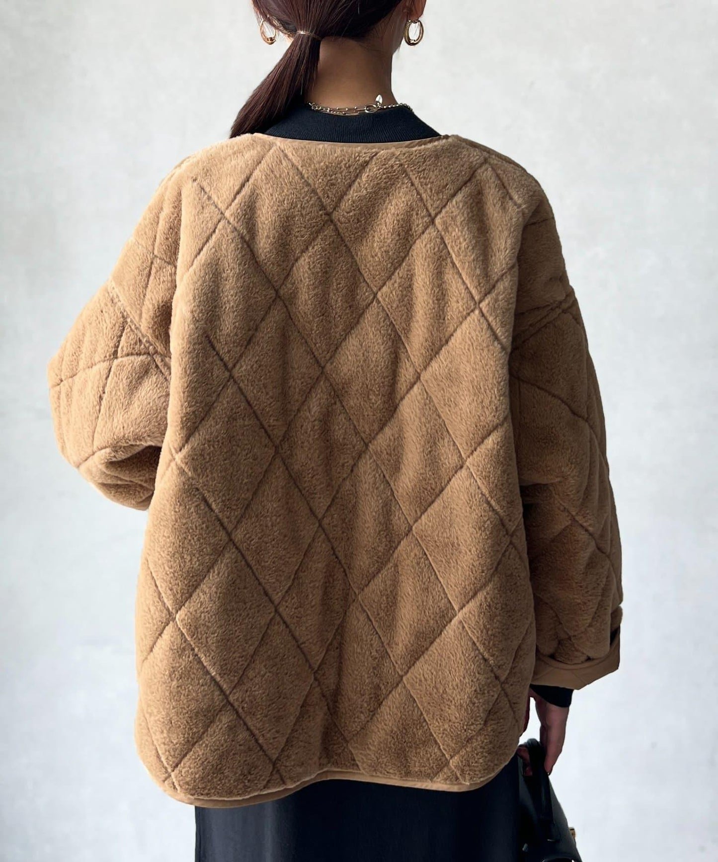 仿皮草拼接絎縫可雙面穿夾克