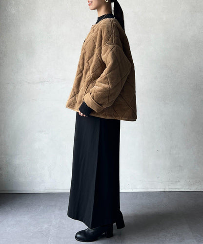 仿皮草拼接絎縫可雙面穿夾克