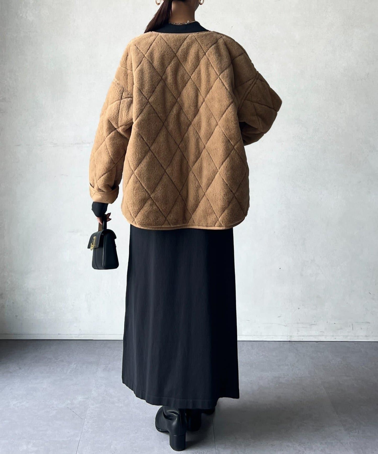 仿皮草拼接絎縫可雙面穿夾克