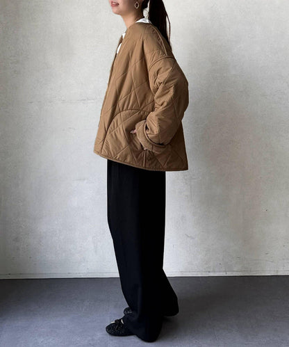 仿皮草拼接絎縫可雙面穿夾克