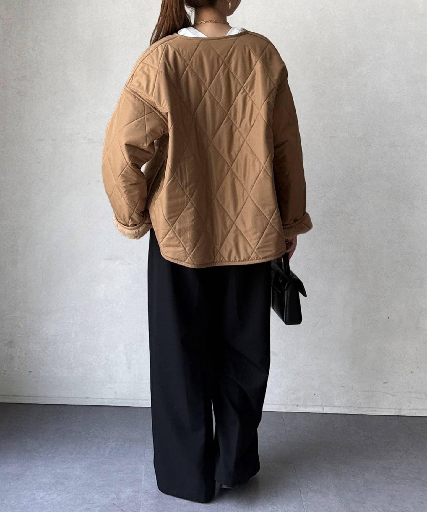 仿皮草拼接絎縫可雙面穿夾克