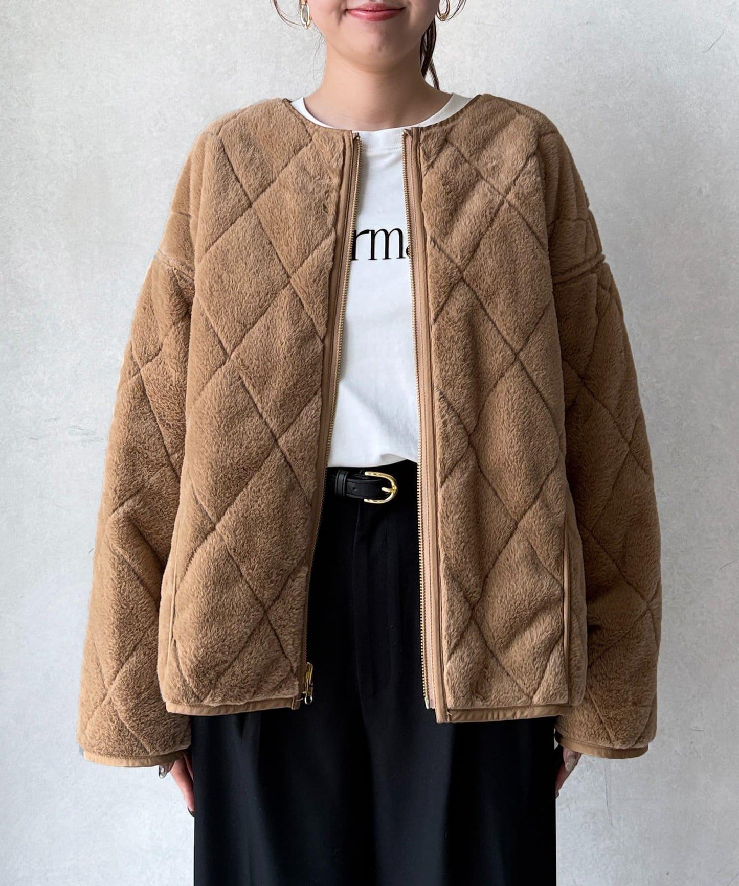 仿皮草拼接絎縫可雙面穿夾克