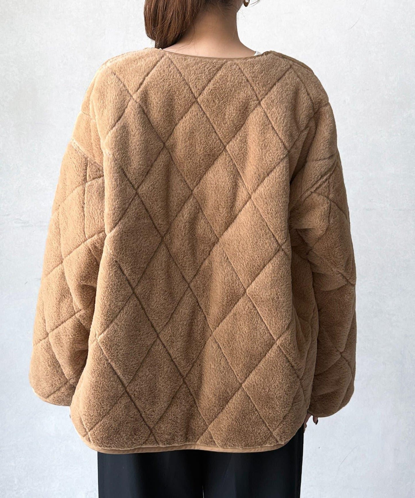 仿皮草拼接絎縫可雙面穿夾克