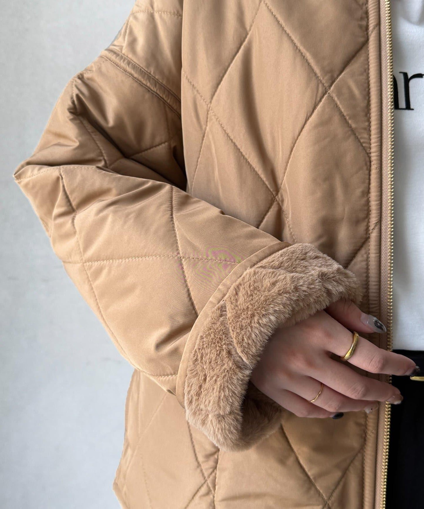 仿皮草拼接絎縫可雙面穿夾克