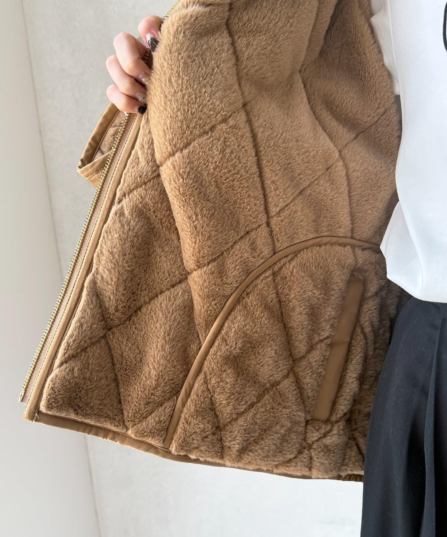 仿皮草拼接絎縫可雙面穿夾克