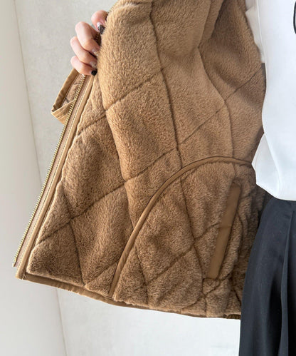 仿皮草拼接絎縫可雙面穿夾克