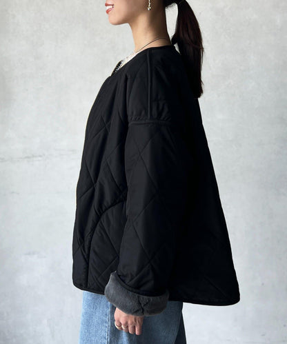 仿皮草拼接絎縫可雙面穿夾克