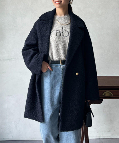 圈圈紗人造毛格紋大衣