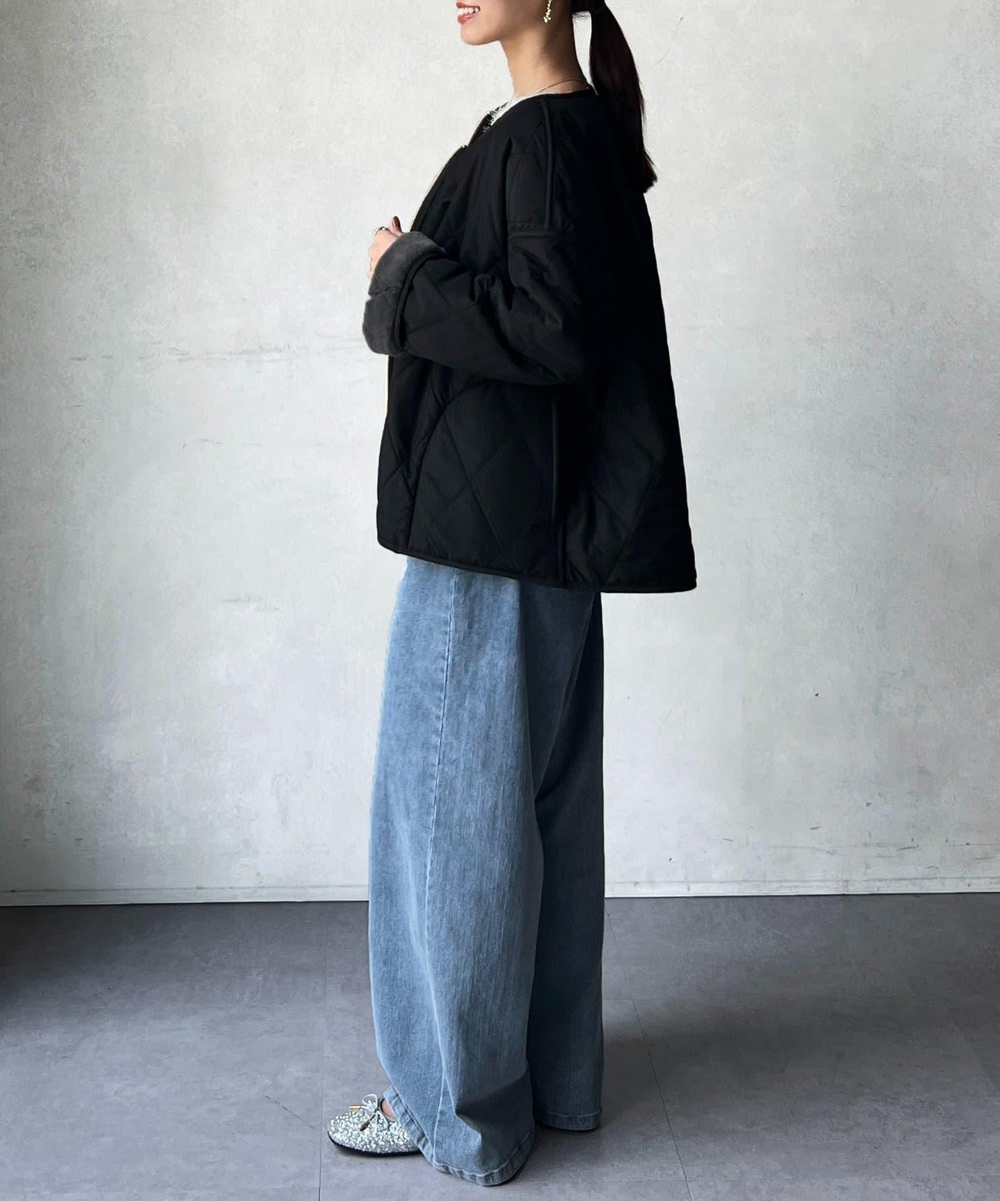 仿皮草拼接絎縫可雙面穿夾克