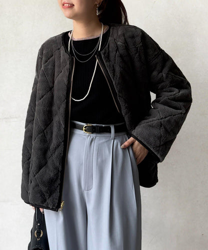 仿皮草拼接絎縫可雙面穿夾克