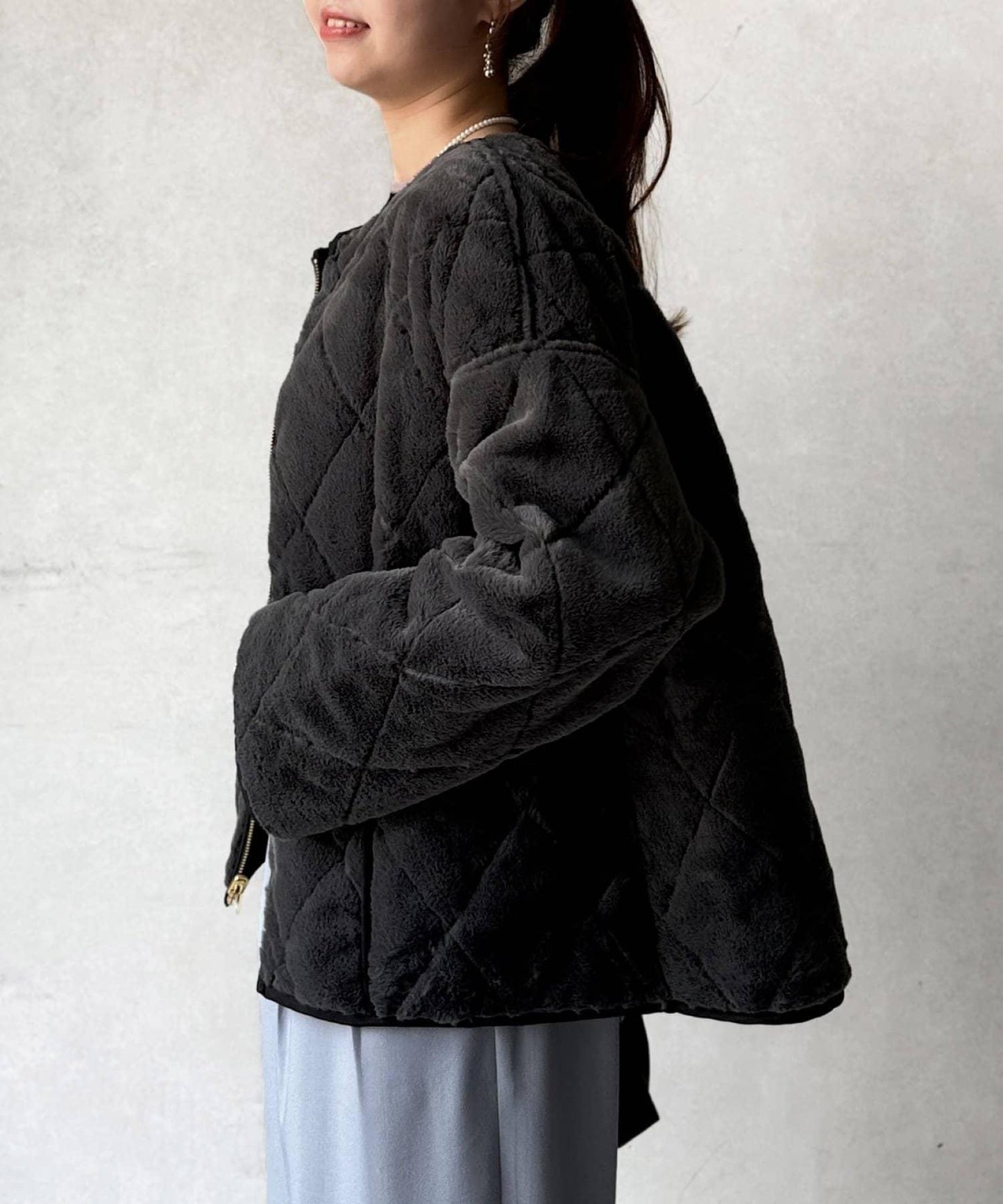 仿皮草拼接絎縫可雙面穿夾克