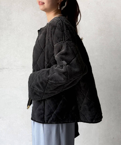 仿皮草拼接絎縫可雙面穿夾克