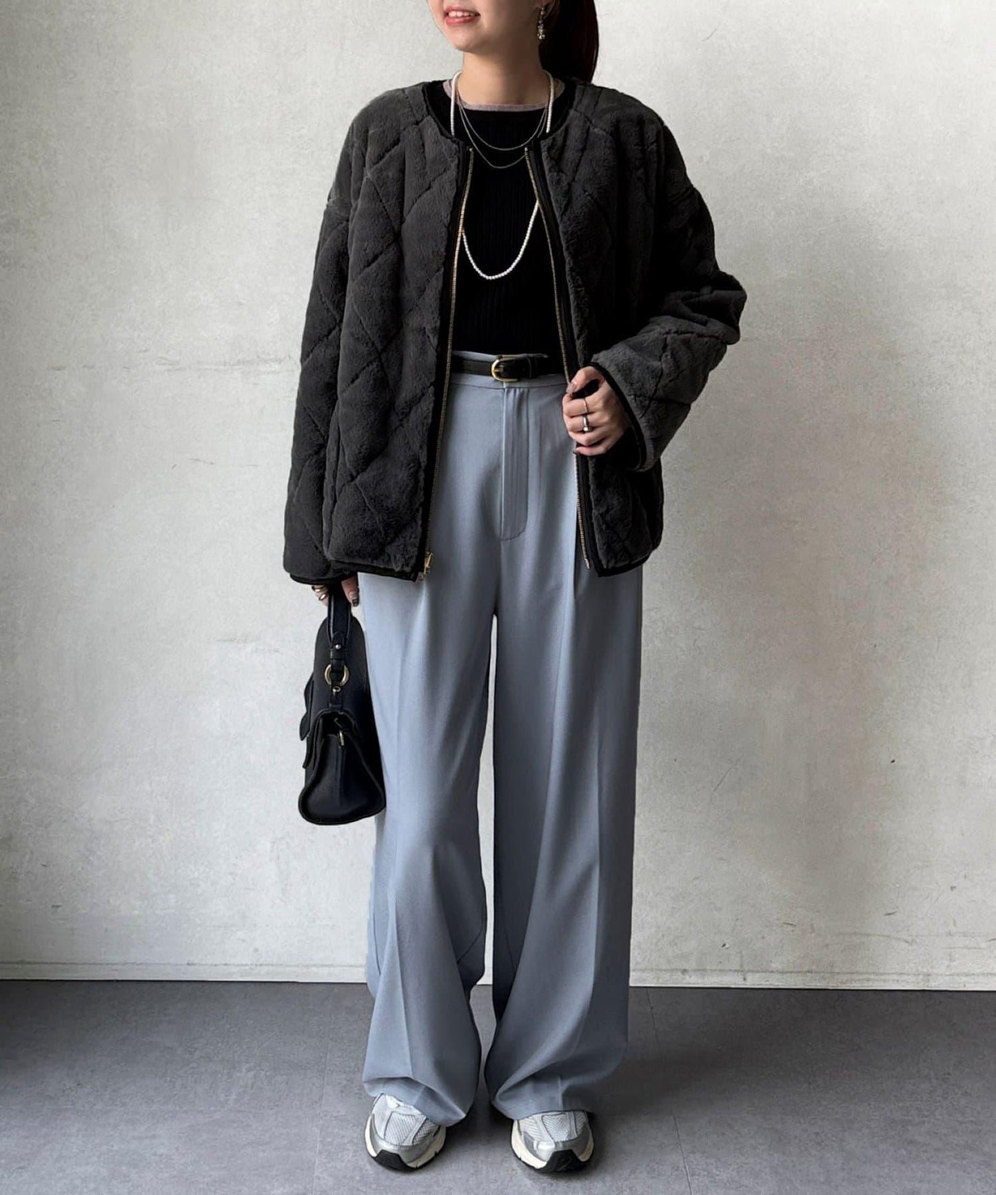 仿皮草拼接絎縫可雙面穿夾克