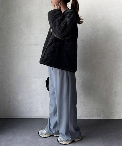 仿皮草拼接絎縫可雙面穿夾克