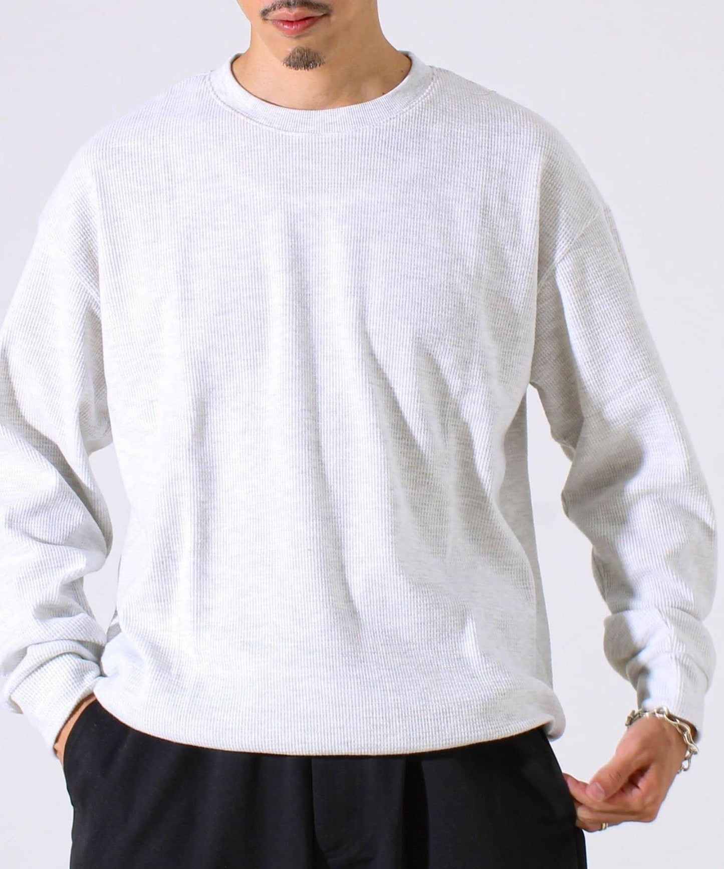 【適合疊穿】磨毛華夫格下襬抽繩長袖T恤