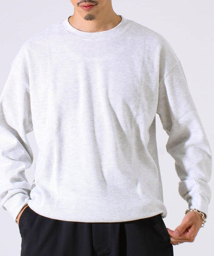 【適合疊穿】磨毛華夫格下襬抽繩長袖T恤