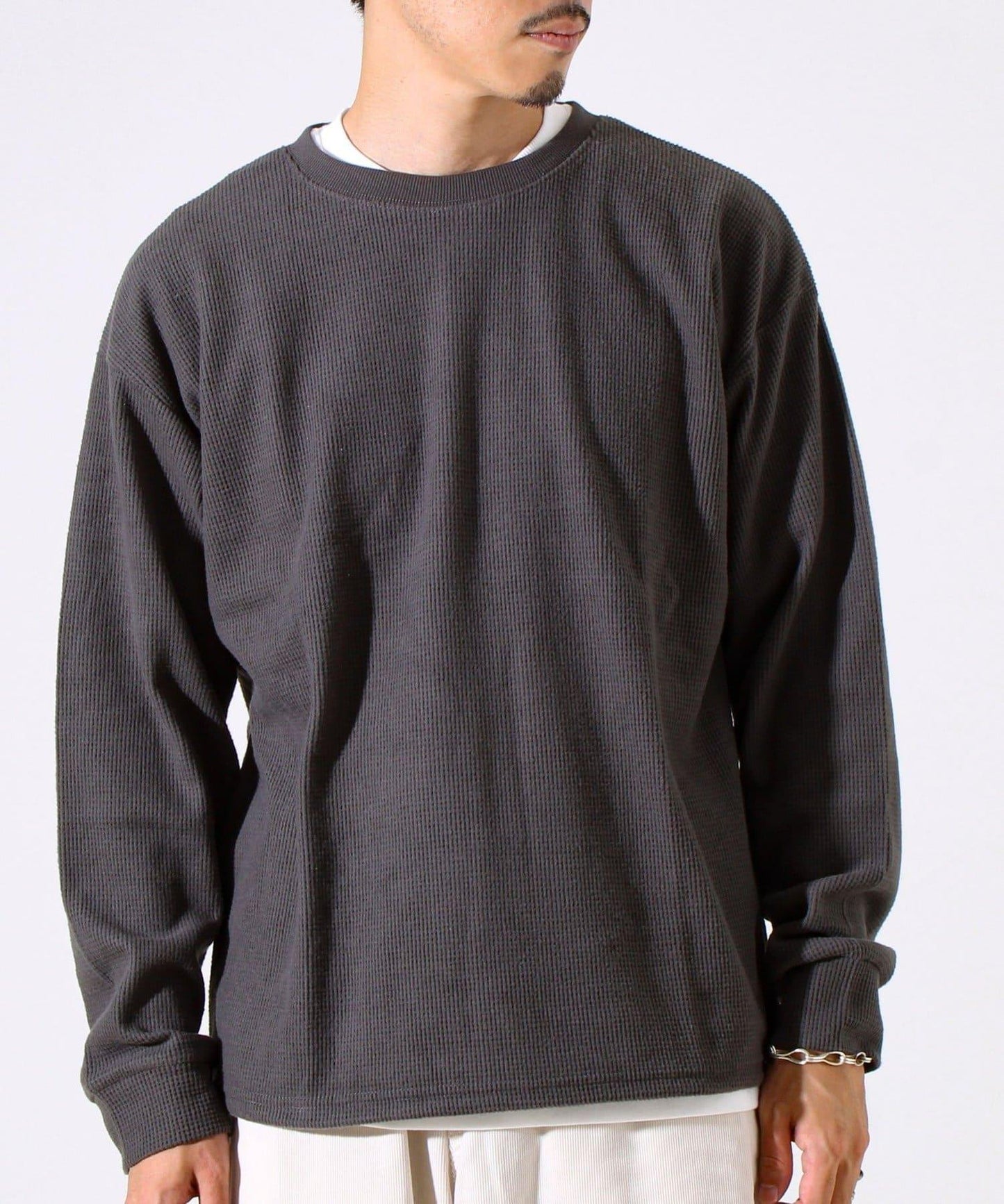 【適合疊穿】磨毛華夫格下襬抽繩長袖T恤