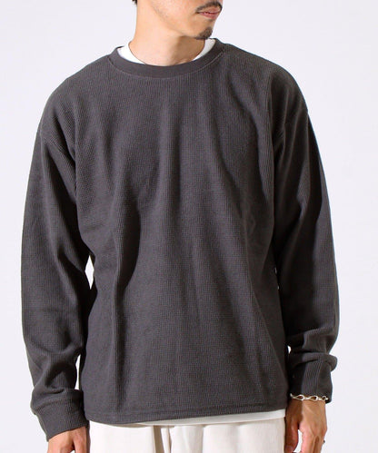 【適合疊穿】磨毛華夫格下襬抽繩長袖T恤