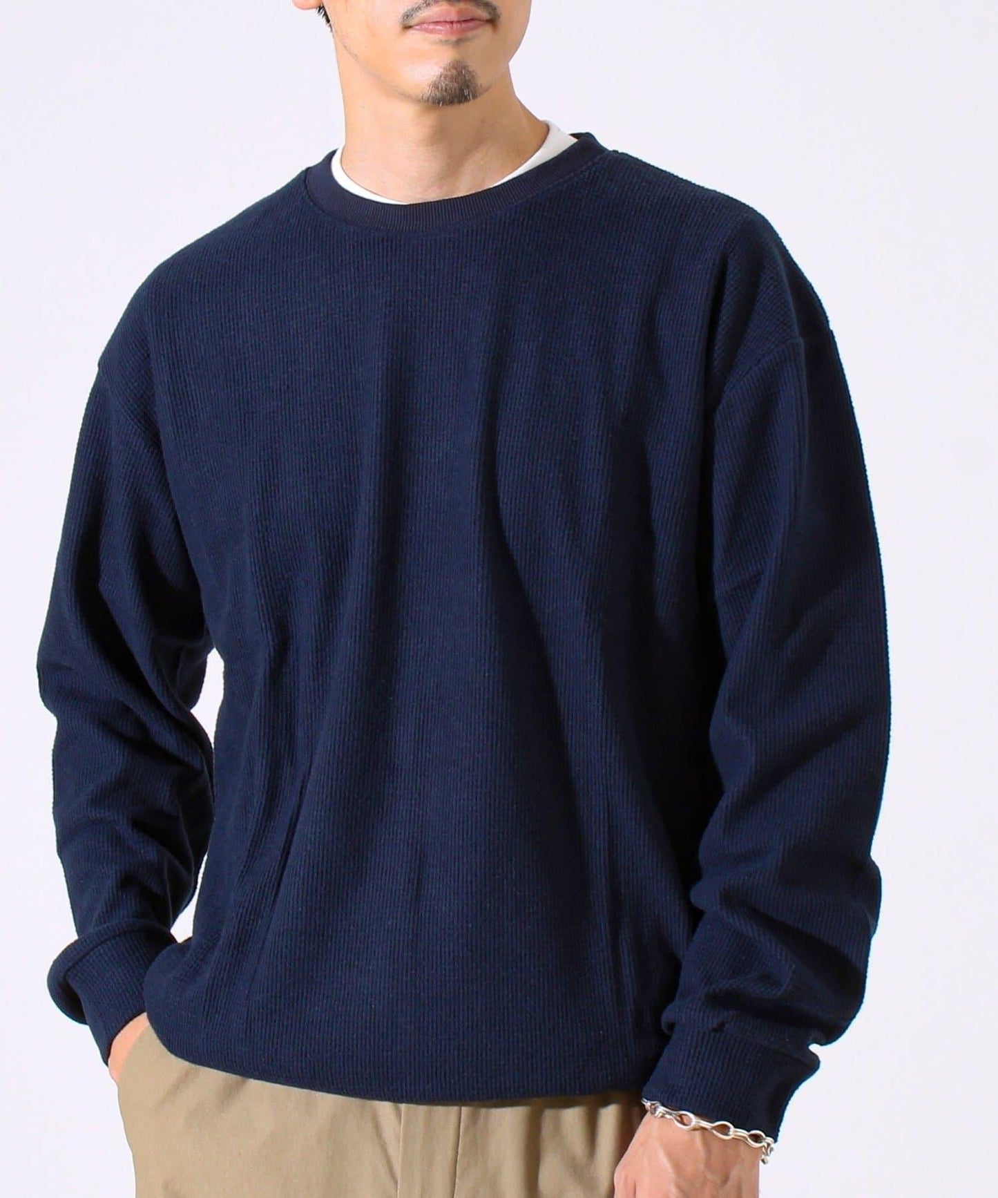 【適合疊穿】磨毛華夫格下襬抽繩長袖T恤