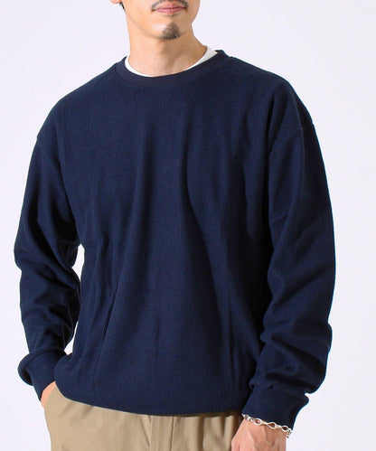 【適合疊穿】磨毛華夫格下襬抽繩長袖T恤