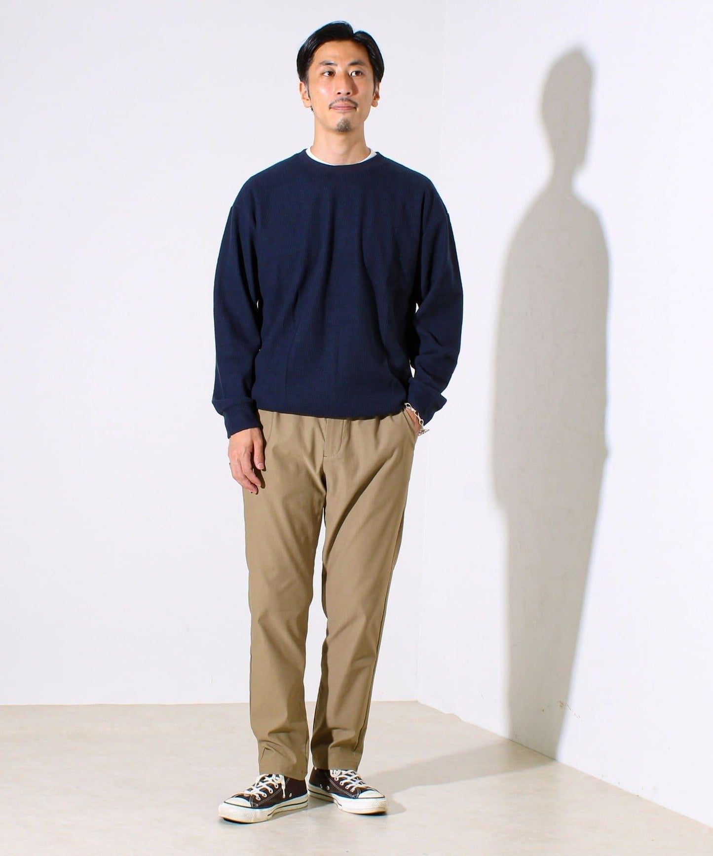 【適合疊穿】磨毛華夫格下襬抽繩長袖T恤