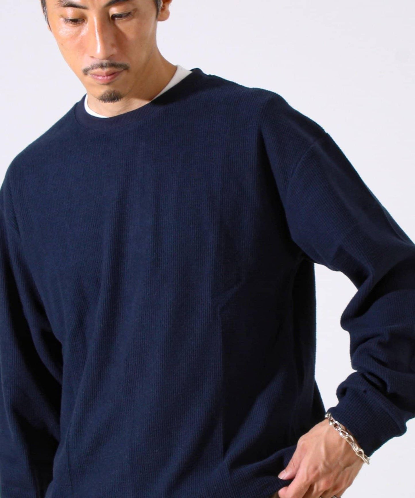 【適合疊穿】磨毛華夫格下襬抽繩長袖T恤