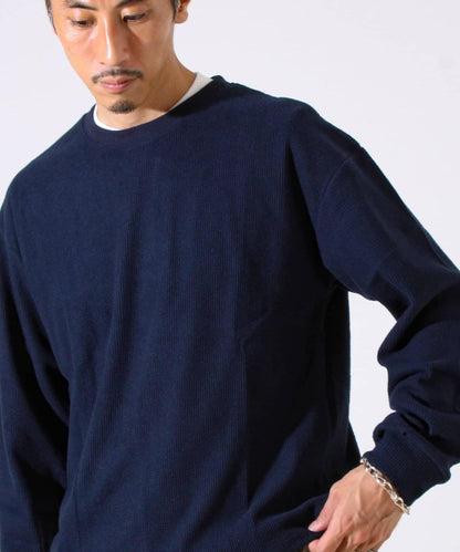 【適合疊穿】磨毛華夫格下襬抽繩長袖T恤