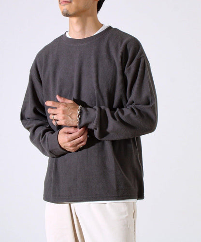 【適合疊穿】磨毛華夫格下襬抽繩長袖T恤