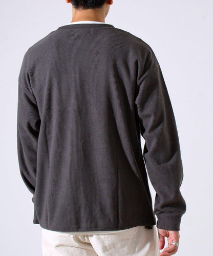 【適合疊穿】磨毛華夫格下襬抽繩長袖T恤