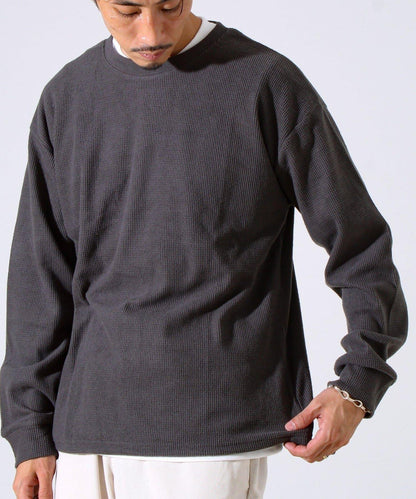 【適合疊穿】磨毛華夫格下襬抽繩長袖T恤