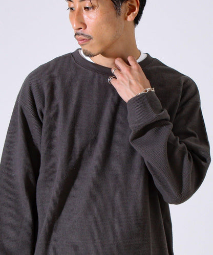 【適合疊穿】磨毛華夫格下襬抽繩長袖T恤