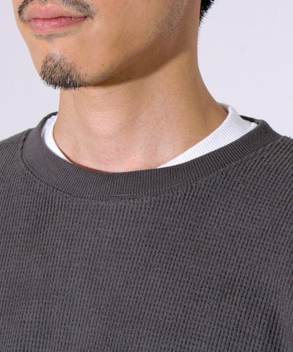 【適合疊穿】磨毛華夫格下襬抽繩長袖T恤