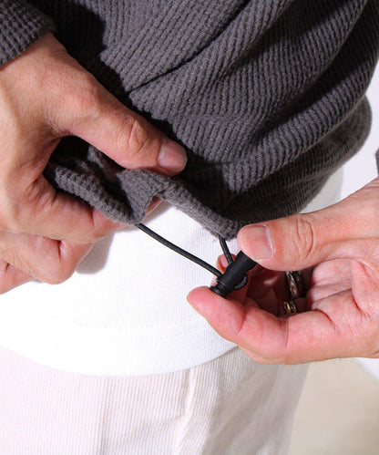 【適合疊穿】磨毛華夫格下襬抽繩長袖T恤