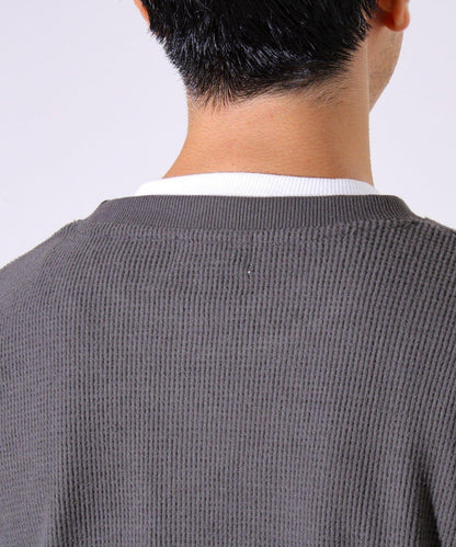 【適合疊穿】磨毛華夫格下襬抽繩長袖T恤