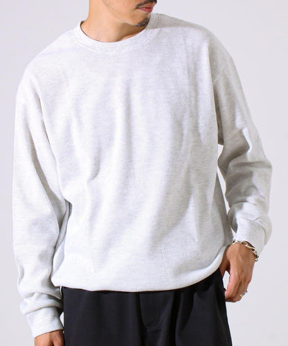 【適合疊穿】磨毛華夫格下襬抽繩長袖T恤