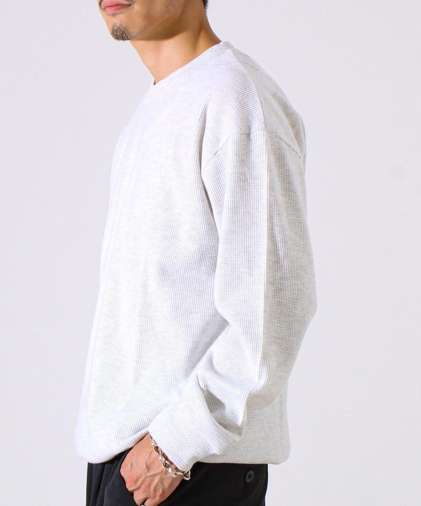 【適合疊穿】磨毛華夫格下襬抽繩長袖T恤