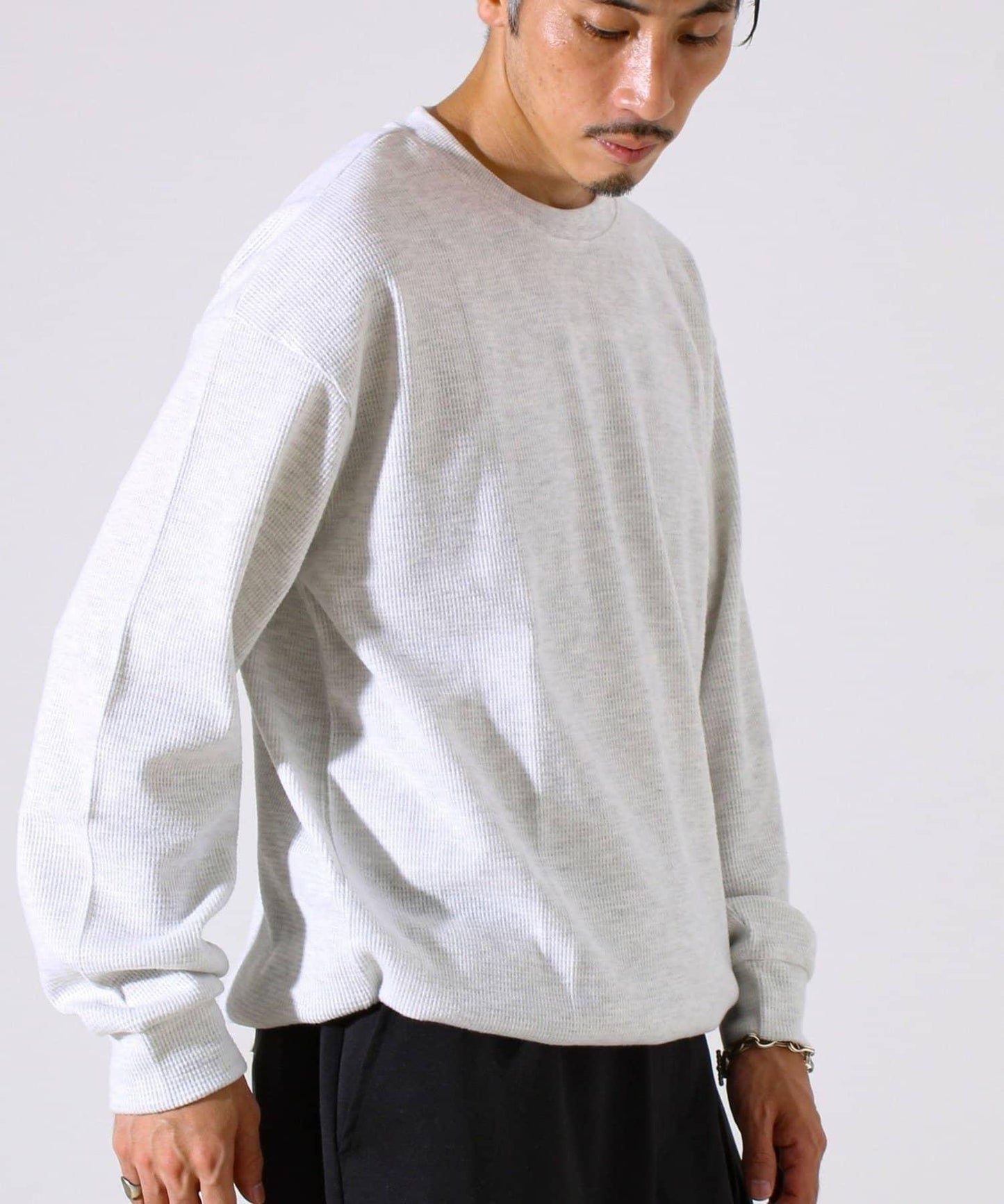 【適合疊穿】磨毛華夫格下襬抽繩長袖T恤