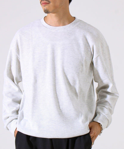 【適合疊穿】磨毛華夫格下襬抽繩長袖T恤