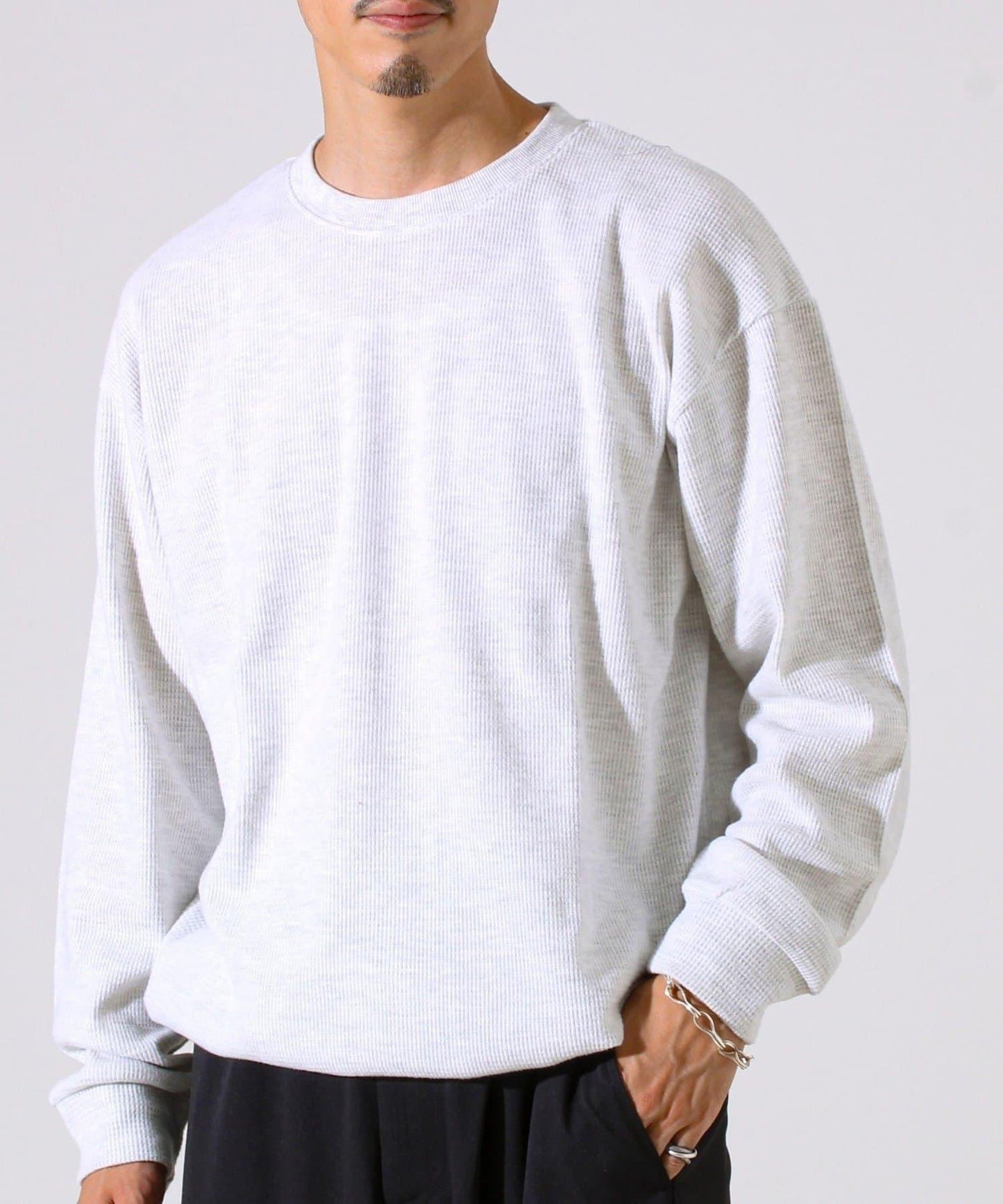 【適合疊穿】磨毛華夫格下襬抽繩長袖T恤